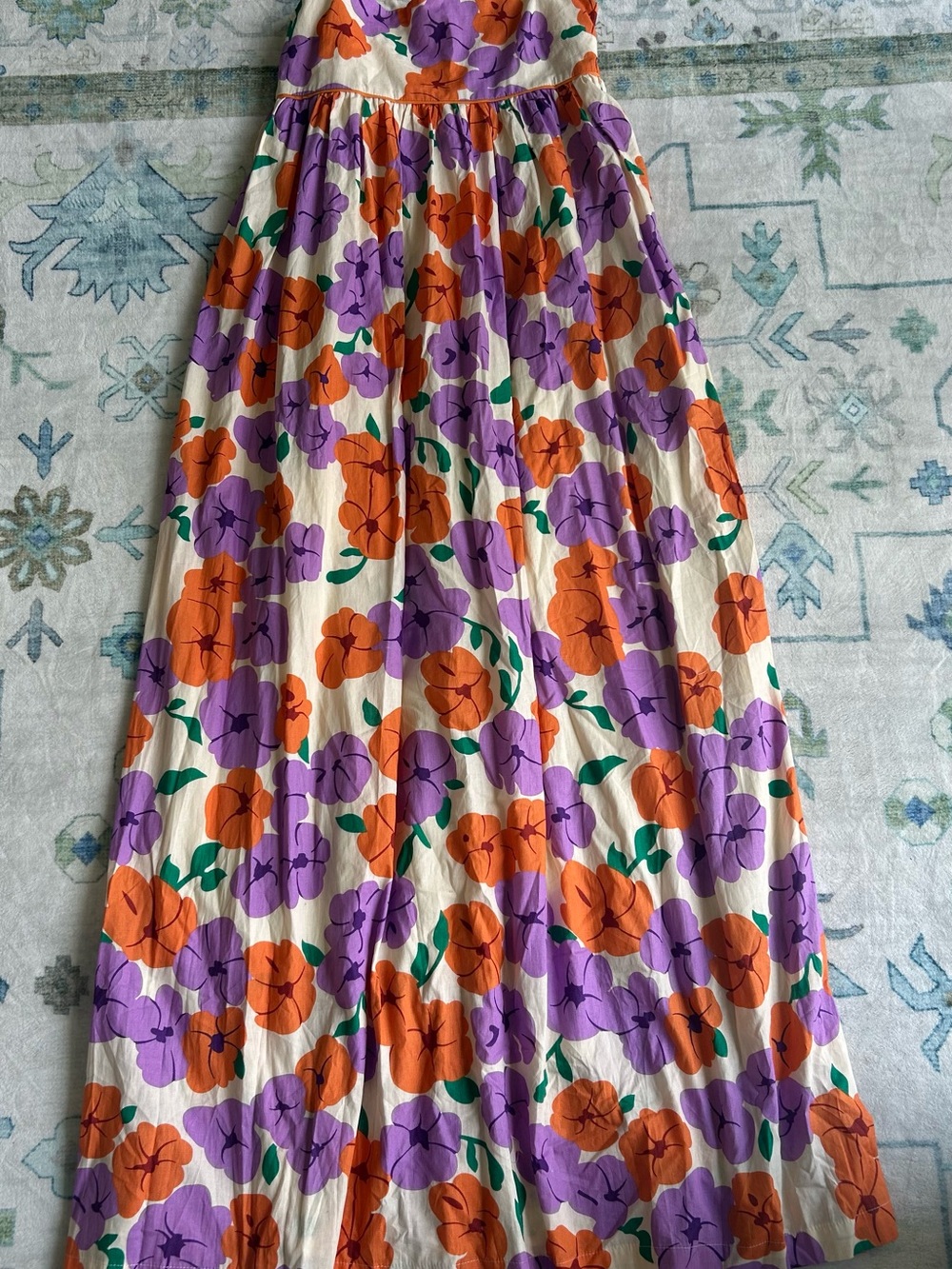 English Factory Cream Maxi Dress with Orange & Purple Floral Print